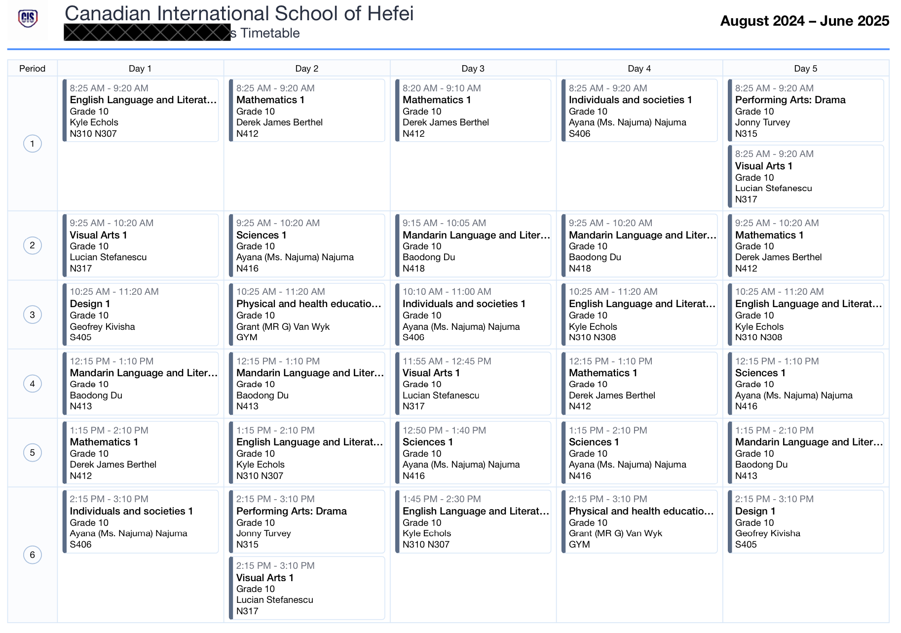 Sample Schedule